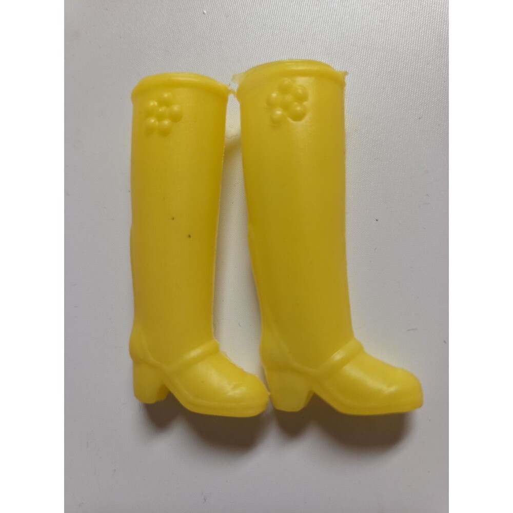Barbie Yellow Rain Boots Five Peddle Flower Rare Mod Squishy Knee High Vintage